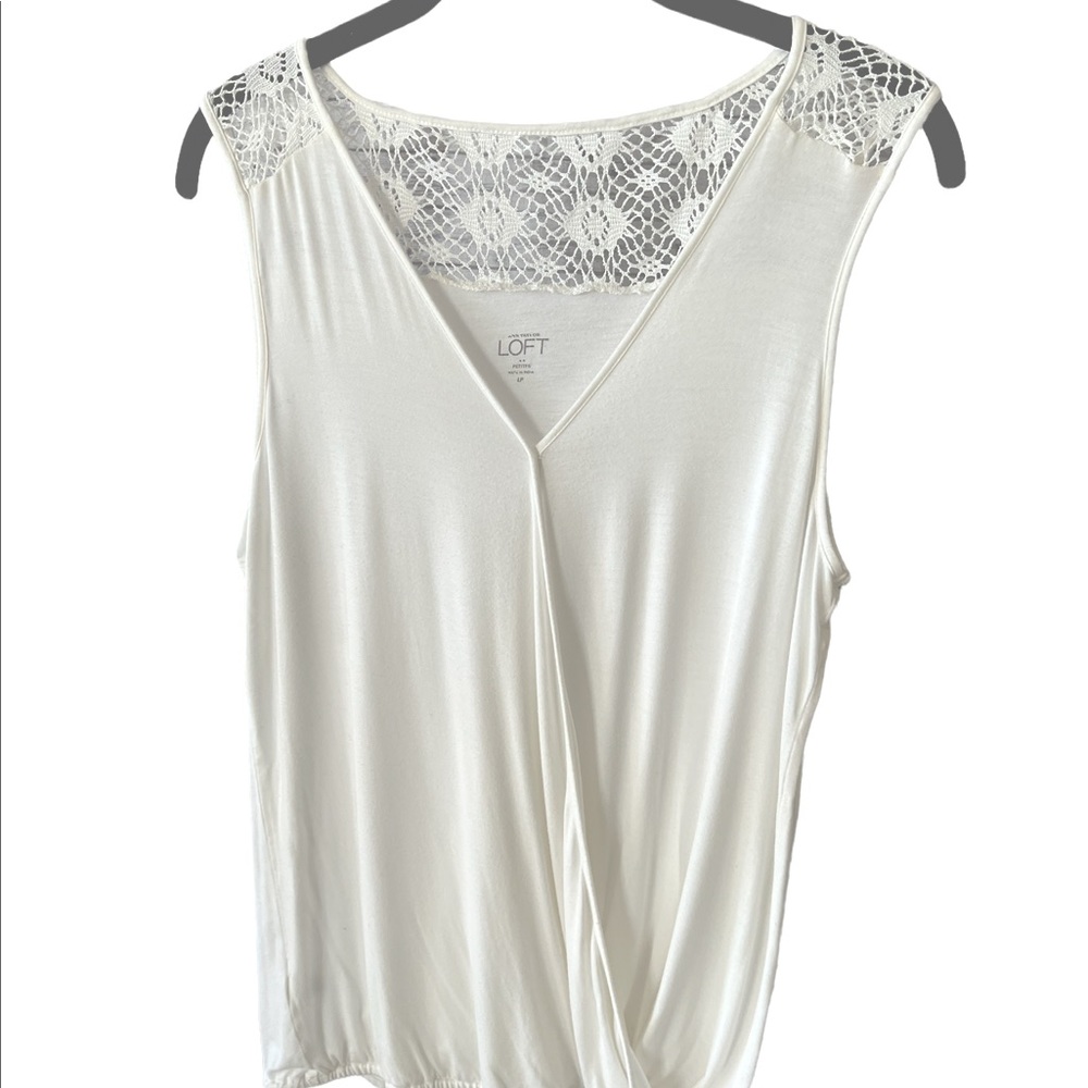 Loft Faux Wrap Elastic Waist Lace Shoulder White/ivory Tank Size LP